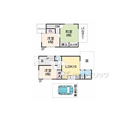 JR山陰本線 馬堀駅 徒歩24分の賃貸一戸建て 2階3DKの間取り