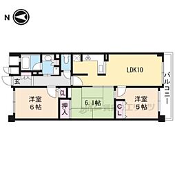 京都地下鉄東西線 太秦天神川駅 徒歩5分の賃貸マンション 4階3LDKの間取り