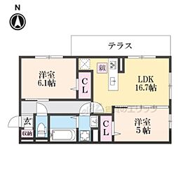 仮称）右京区嵯峨野芝野町ハイツ 1階2LDKの間取り