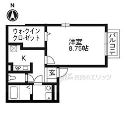 阪急嵐山線 上桂駅 徒歩8分の賃貸アパート 2階1Kの間取り
