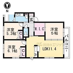サザンヴェルデ 2階3LDKの間取り