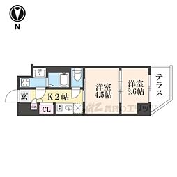 JR山陰本線 花園駅 徒歩2分の賃貸マンション 2階1DKの間取り