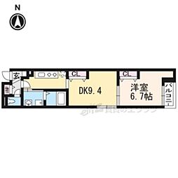 グランディオーズ桂 3階1DKの間取り