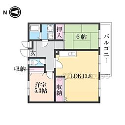 ソレイユ三宅2 2LDKの間取図画像