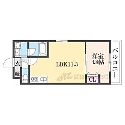 カーサ・フェリーチェ桂 1LDKの間取図画像