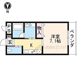 TKFLAT西京極 1Kの間取図画像