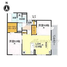 GRAMM松室吾田神町B 2LDKの間取図画像