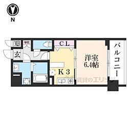 ライジングコート京都西院フロンティア 1DKの間取図画像