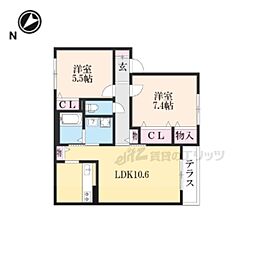 サンシャインヒルズ 2LDKの間取図画像