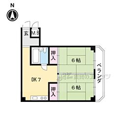 大津ハイツナカハラ 2DKの間取図画像