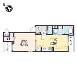 リベルテＦ・皐月 2階1LDKの間取り