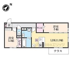 JR東海道・山陽本線 守山駅 徒歩15分の賃貸アパート 1階2LDKの間取り