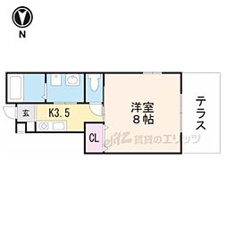 アクアハイツ 2階1Kの間取り