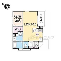 エバーアベニュー 1階1LDKの間取り