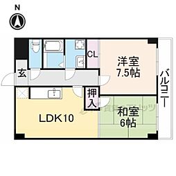 JR東海道・山陽本線 彦根駅 徒歩21分の賃貸マンション 4階2DKの間取り