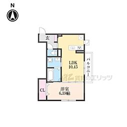 JR湖西線 大津京駅 徒歩10分の賃貸アパート 2階1LDKの間取り