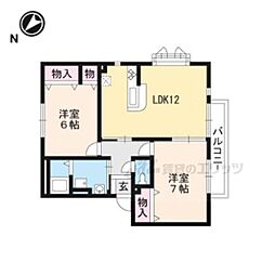 ヴィラコート二町 2階2LDKの間取り