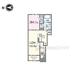 モンターニャ 1階1LDKの間取り