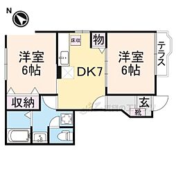 JR東海道・山陽本線 南彦根駅 徒歩16分の賃貸アパート 1階2DKの間取り