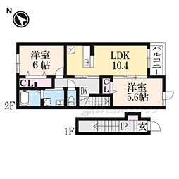 サンライズ彦根I番館 2階2LDKの間取り