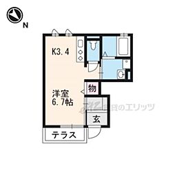 エルメゾン　ラクワット 1階ワンルームの間取り