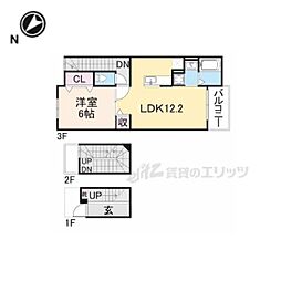フロール南彦根 3階1LDKの間取り