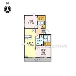 アイプルーク 2階2LDKの間取り
