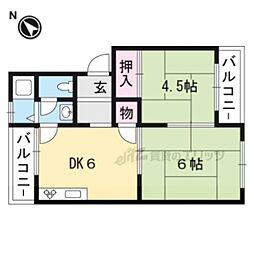 第二冨増ハイツ 1階2DKの間取り