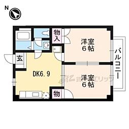 サン・レイク 2DKの間取図画像