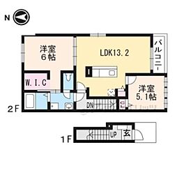 CasaエスポワールKIZUNA水口 2LDKの間取図画像