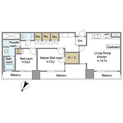 カテリーナ三田タワースイートウエストアーク 2LDKの間取図画像