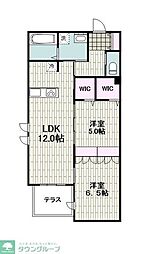 JR南武線 武蔵新城駅 徒歩14分の賃貸マンション 1階2LDKの間取り