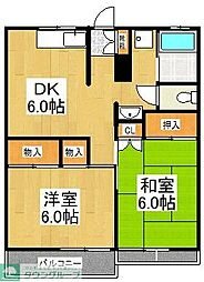 京王相模原線 京王よみうりランド駅 徒歩5分の賃貸マンション 2階2DKの間取り