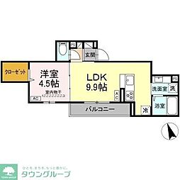 京王相模原線 調布駅 徒歩15分の賃貸アパート 3階1LDKの間取り