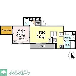 京王相模原線 調布駅 徒歩15分の賃貸アパート 1階1LDKの間取り