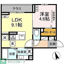 京王相模原線 調布駅 徒歩15分の賃貸アパート 3階1LDKの間取り