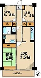 JR南武線 中野島駅 徒歩8分の賃貸マンション 3階3LDKの間取り