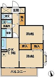 京王線 国領駅 徒歩7分の賃貸マンション 1階2DKの間取り