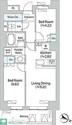 小田急小田原線 千歳船橋駅 徒歩11分の賃貸マンション 2階2LDKの間取り