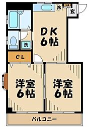 JR南武線 矢野口駅 徒歩5分の賃貸マンション 3階2DKの間取り