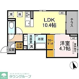 京王相模原線 調布駅 徒歩15分の賃貸アパート 2階1LDKの間取り