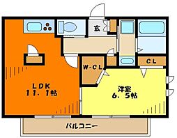東急東横線 武蔵小杉駅 徒歩9分の賃貸マンション 2階1LDKの間取り