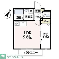 エブリン溝ノ口 2階1LDKの間取り