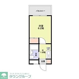 JR南武線 武蔵新城駅 徒歩2分の賃貸マンション 2階1Kの間取り