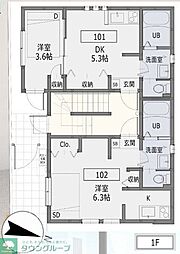 ｅｃｌａｔ（エクラ）登戸 1階ワンルームの間取り