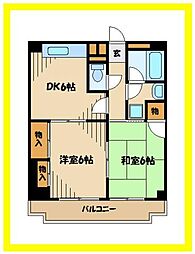 第2ウィスタリアマンション 2DKの間取図画像