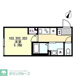 ベイルーム稲田堤 1Kの間取図画像