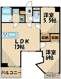 Viora溝ノ口 2LDKの間取図画像