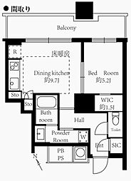 ザ・パークハウス西新宿タワー60 1DKの間取図画像