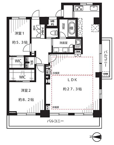☆★間取り図☆★2LDK、専有面積92.10?のゆとりの間取！収納豊富な各室WICです